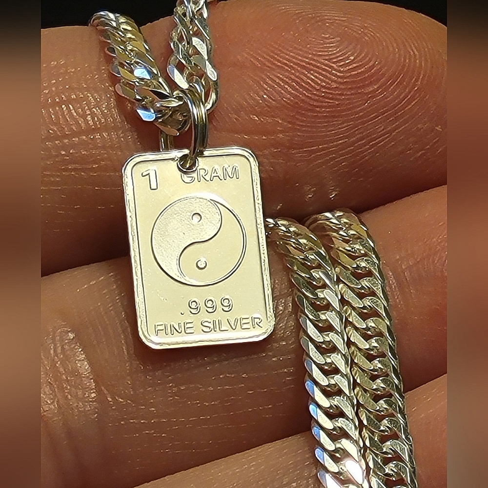 999 Fine Silver - Ying Yang - Pendant / Charm - 1.10g - 925 Sterling Silver Bail